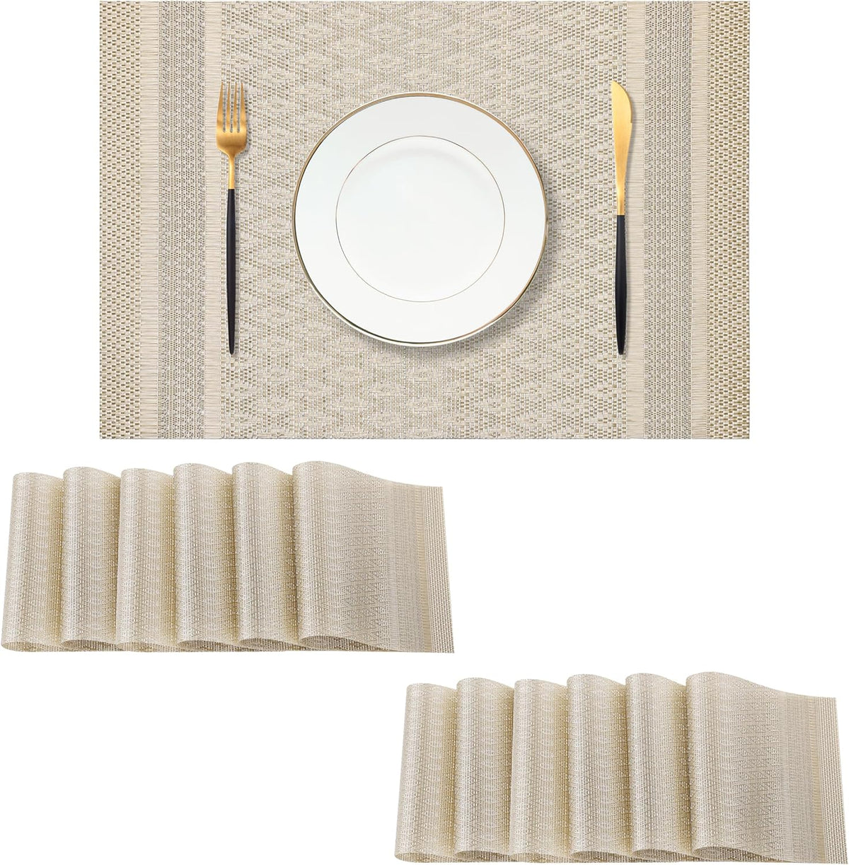 Leetaltree Stardust Yellow Placemats Set of 12 - Heat Resistant Non-Slip Place mats for Dining