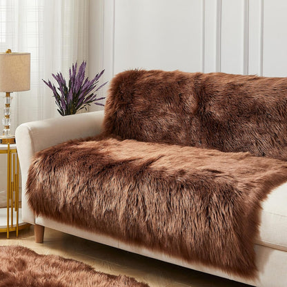 AMTOVO Faux Fur Sheepskin Rug for Living Room, 4 x 6 ft Coffee Fluffy Area Rug for Bedroom