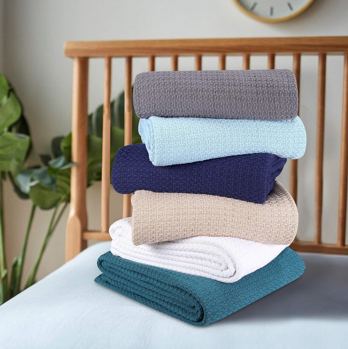 Elvana Home 100% Cotton Bed Blanket, Breathable Bed Blanket Full - Queen Size, Cotton Thermal
