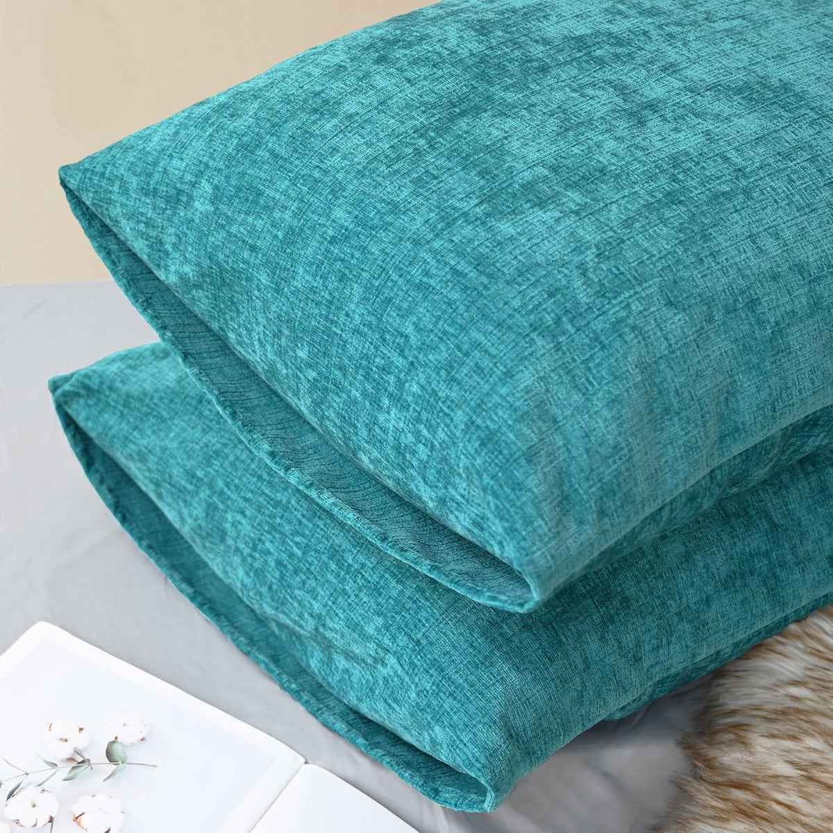 CaliTime Throw Pillow Covers Decorative 20 X 26 Inches Pack of 2 Cozy Chenille Standard Pillow