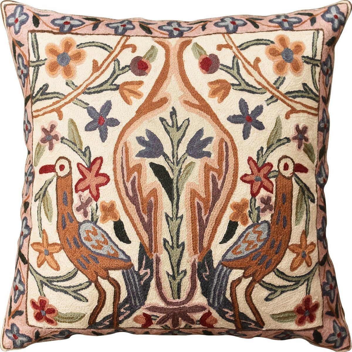 Tree of Life Pillow Cover - Crane Cream Floral Outdoor Pillows | Suzani Cushions | Modern Floral