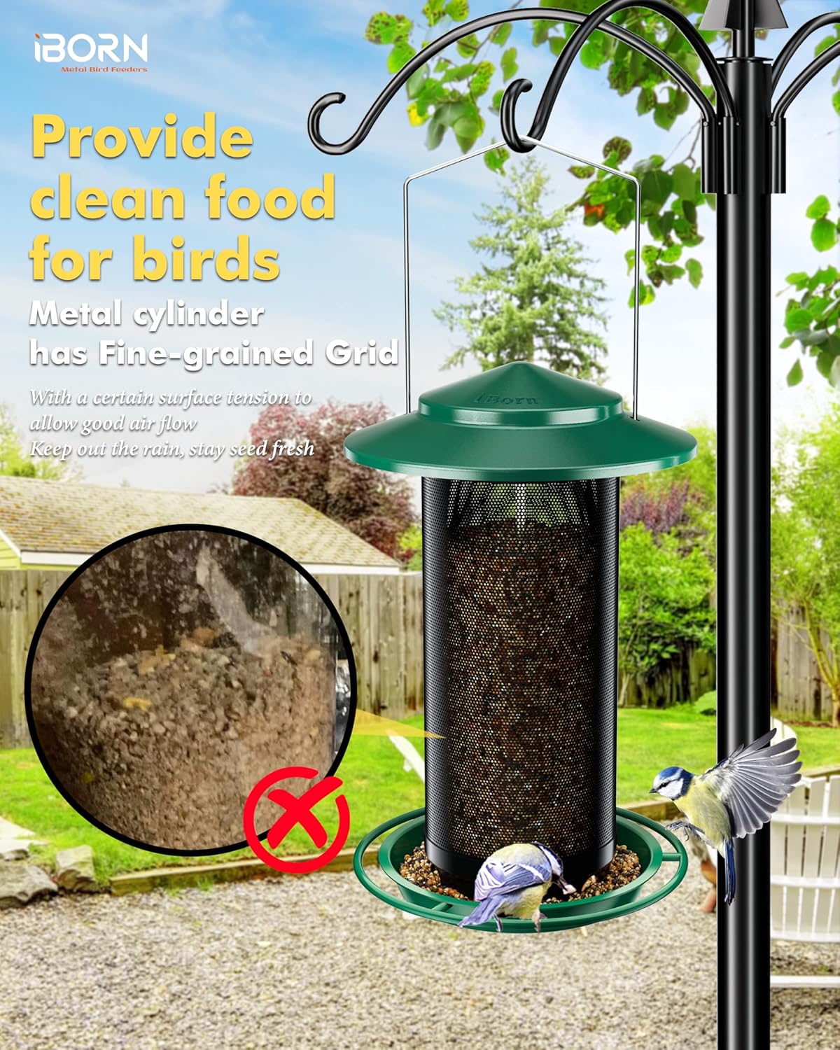 iBorn Bird Feeders for Outdoors, All Metal Mesh Tube, Holding Bird Seed for Outside Feeders,18cm