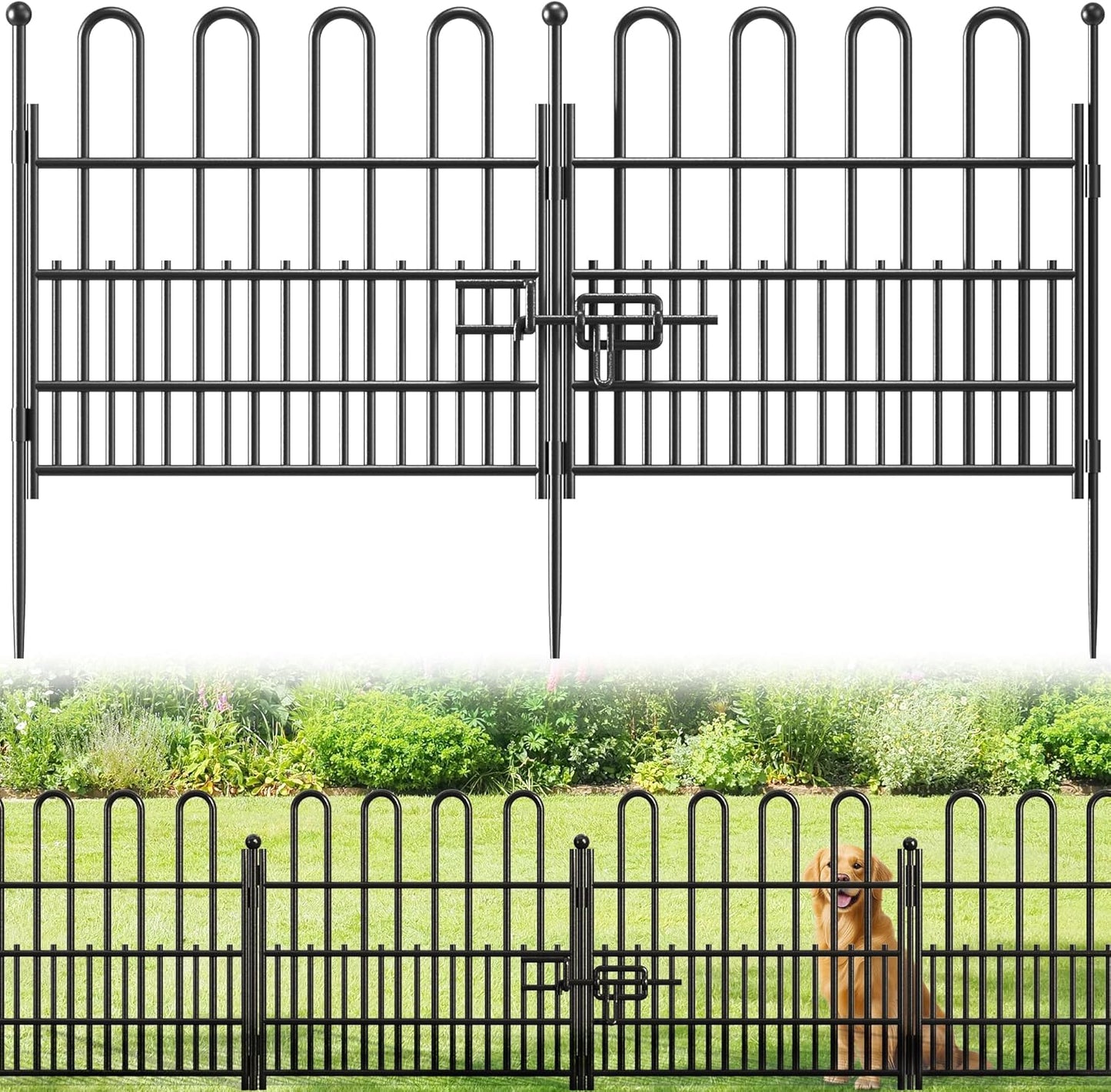 10 Panels Decorative Garden Fence with U-Shape and Latch Gate, 24.01in (H) X 20ft (L) Dog Fence