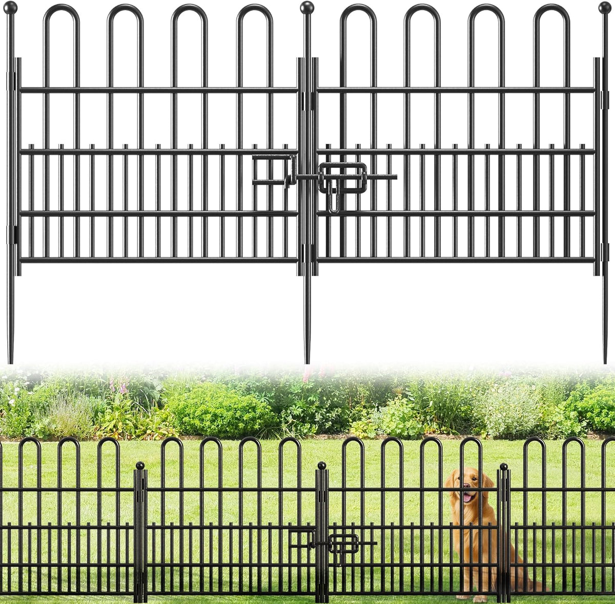 10 Panels Decorative Garden Fence with U-Shape and Latch Gate, 24.01in (H) X 20ft (L) Dog Fence