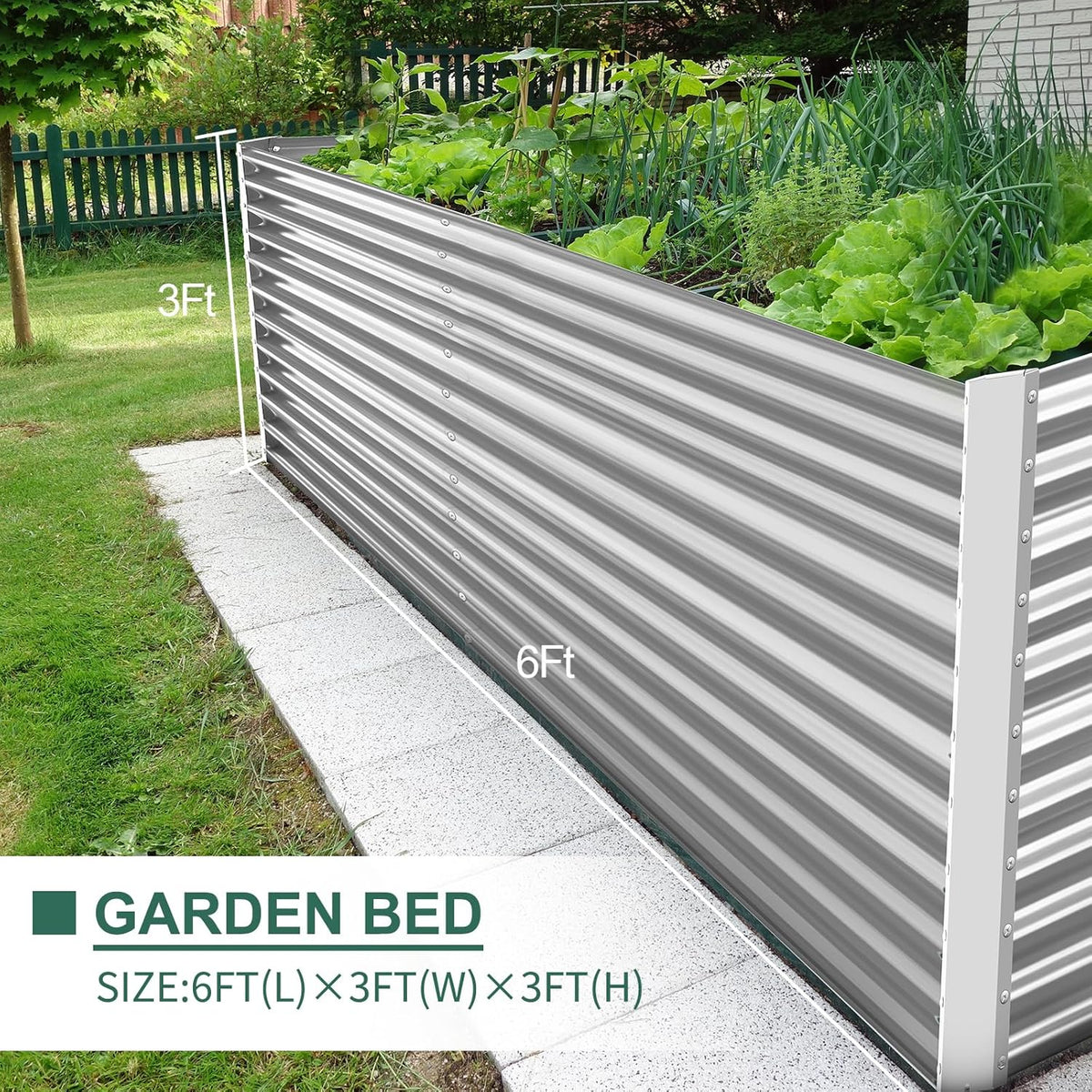 Land Guard 8x4x3ft Rectangular Galvanized Raised Garden Beds, Large-Capacity Metal Planter Box