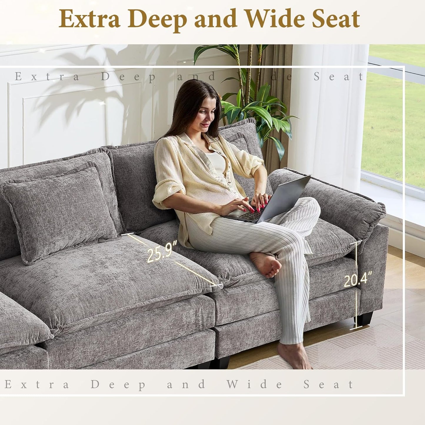 URRED Modular Sectional Sofa Comfy Cloud Couch, Modern Chenille Sofa Sleeper Deep Seat Couches with
