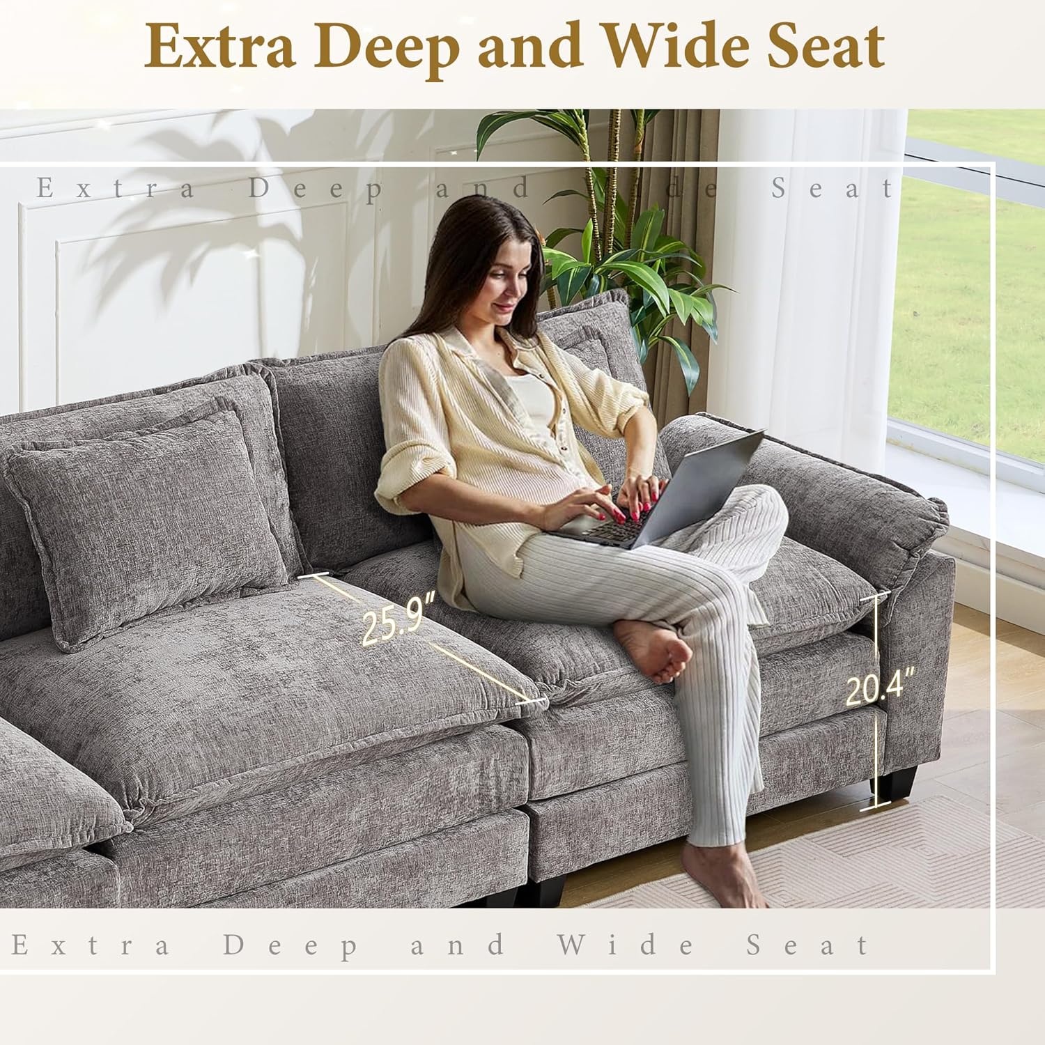 URRED Modular Sectional Sofa Comfy Cloud Couch, Modern Chenille Sofa Sleeper Deep Seat Couches with