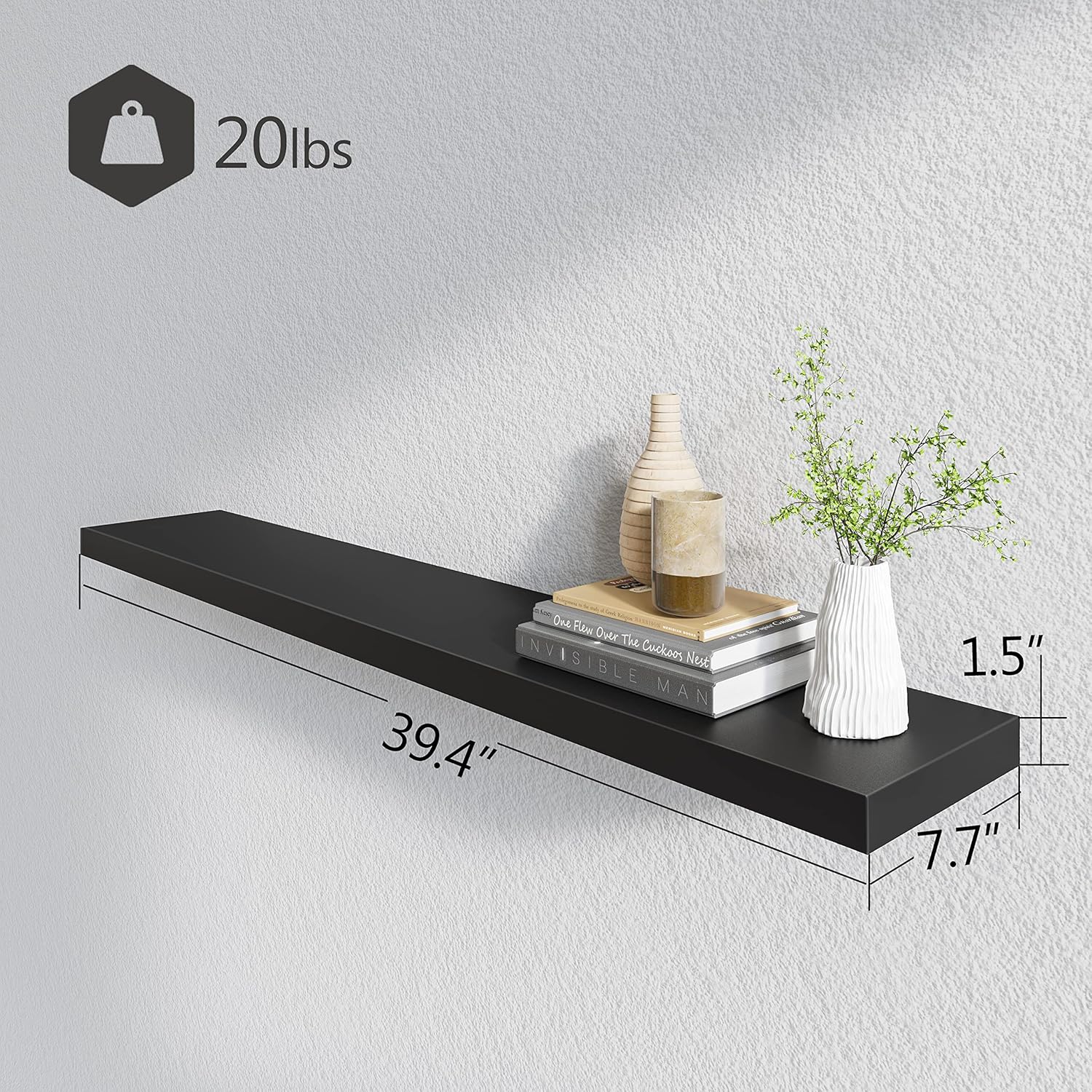 BAMEOS Floating Shelves,40 in W x 8in D Wall Mounted Wooden Shelves with Invisible Brackets Set of