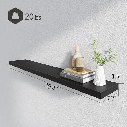 BAMEOS Floating Shelves,40 in W x 8in D Wall Mounted Wooden Shelves with Invisible Brackets Set of