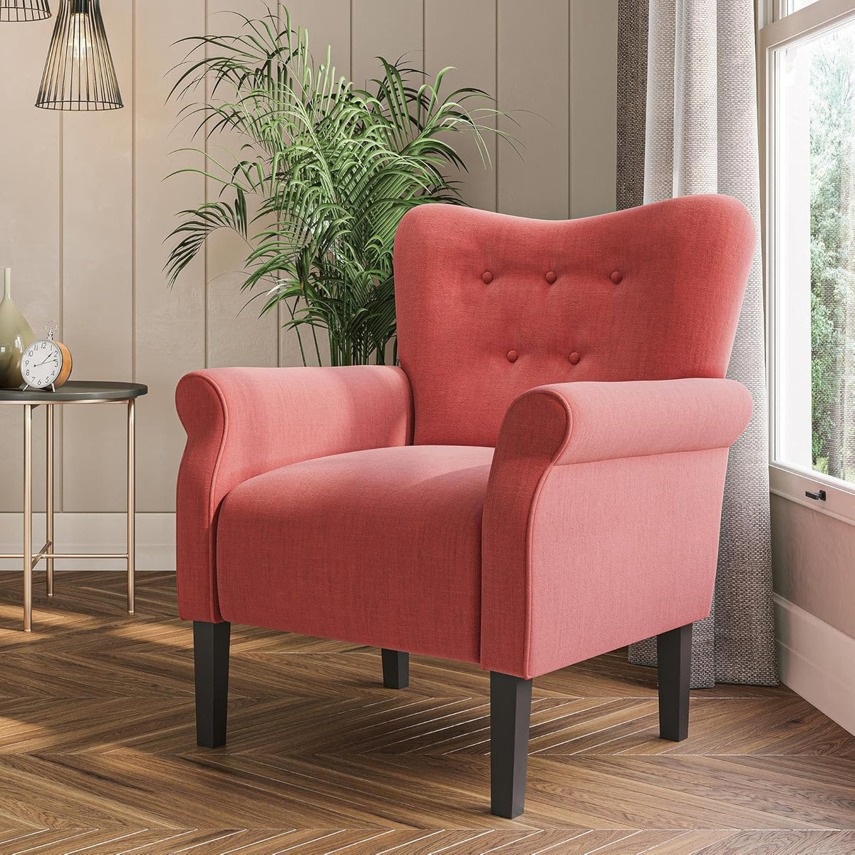 BELLEZE Modern Accent Chair for Living Room, High Back Armchair with Wooden Legs, Upholstered