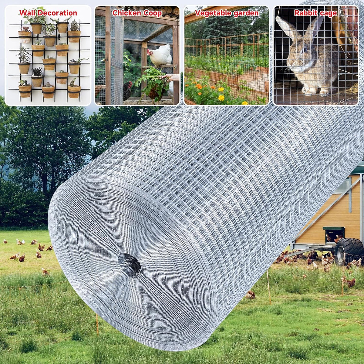 Hardware Cloth,1/4inch 24inx50ft 23 Gauge,Double-Layer Hot-Dip Galvanizing After Welding,Chicken