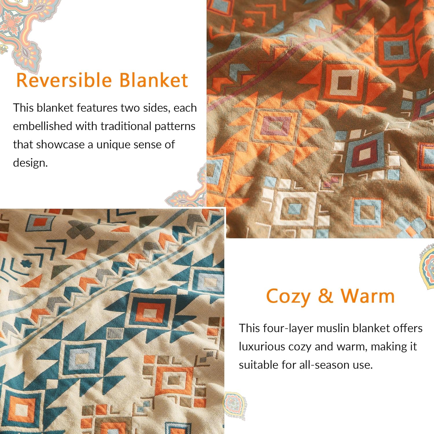 Boho Throw Blanket for Couch Sofa Bed, 100% Cotton Woven Quilt with Tassel 80”x90”, Super Soft