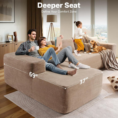 104" Cloud Sectional Couches for Living Room,L Shaped Boneless Couch in A Box,Sleeper Sofa with