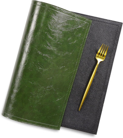 Waterproof PU Placemats, Faux Leather Dining Table Mat, Set of 4, Easy to Wipe Off Scrub Vinyl Mat