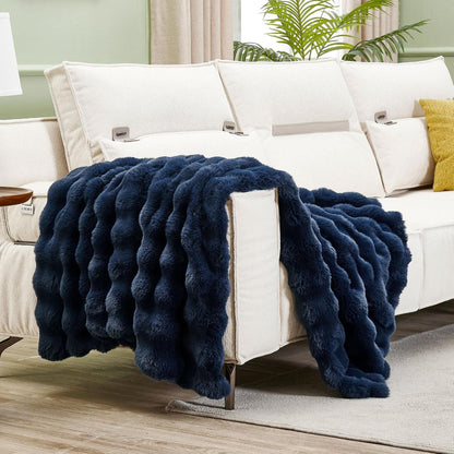 DREAMNINE Super Soft Thick Bubble Faux Rabbit Fur Throw Blanket for Couch 50" x 60", Reversible