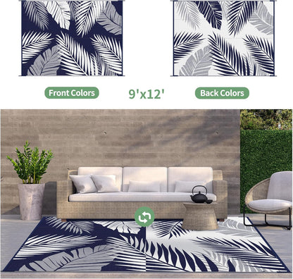 GENIMO Outdoor Rug 9' x 12' Waterproof for Patios Clearance, Reversible Outdoor Plastic Straw