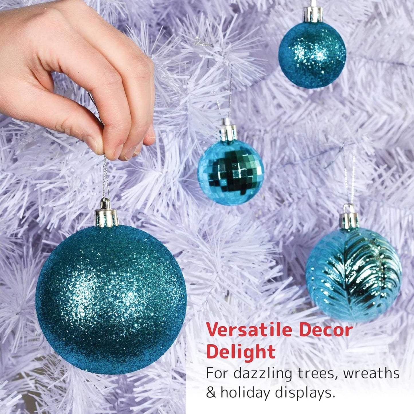 Prextex Christmas Tree Ornaments - Blue Christmas Ball Ornaments Set for Christmas, Holiday, Wreath