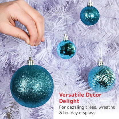 Prextex Christmas Tree Ornaments - Blue Christmas Ball Ornaments Set for Christmas, Holiday, Wreath