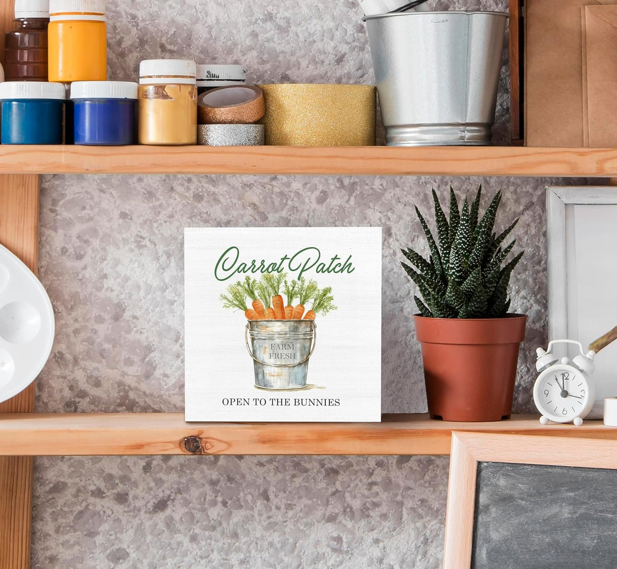 SRADMO Easter Sign, Carrot Patch Easter Wood Box Sign Desk Decor, Easter Carrot Decorations