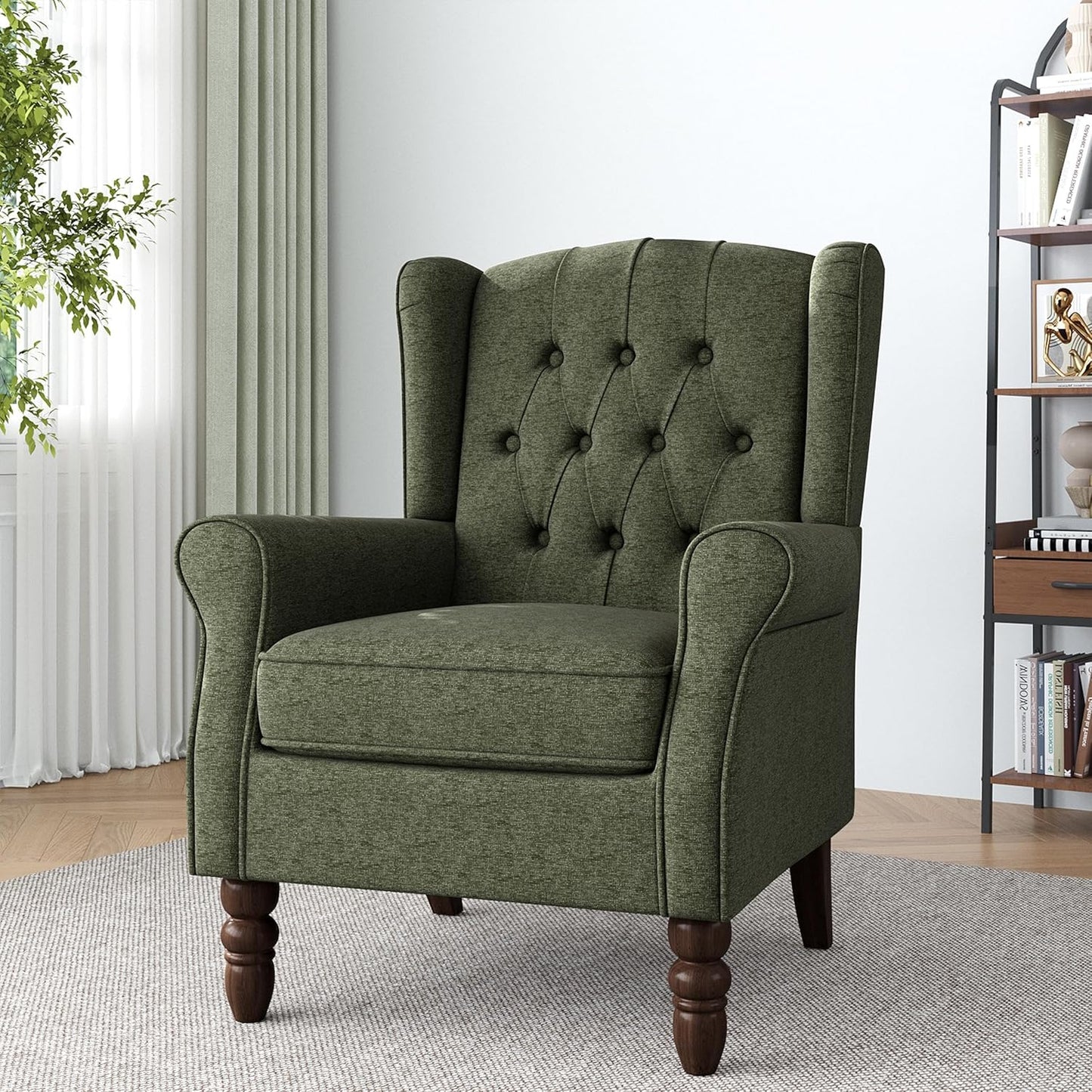Lumibee High Back Accent Chair,Upholstered Wingback Armchair with Solid Wood Legs for Small
