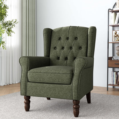 Lumibee High Back Accent Chair,Upholstered Wingback Armchair with Solid Wood Legs for Small