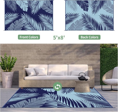 GENIMO Outdoor Rug 5' x 8' Waterproof for Patios Clearance, Reversible Outdoor Plastic Straw