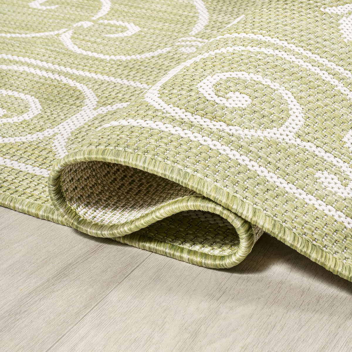 JONATHAN Y Vintage Filigree Indoor Outdoor Area Rug 4X6 Green/Cream, Charleston Textured Weave for