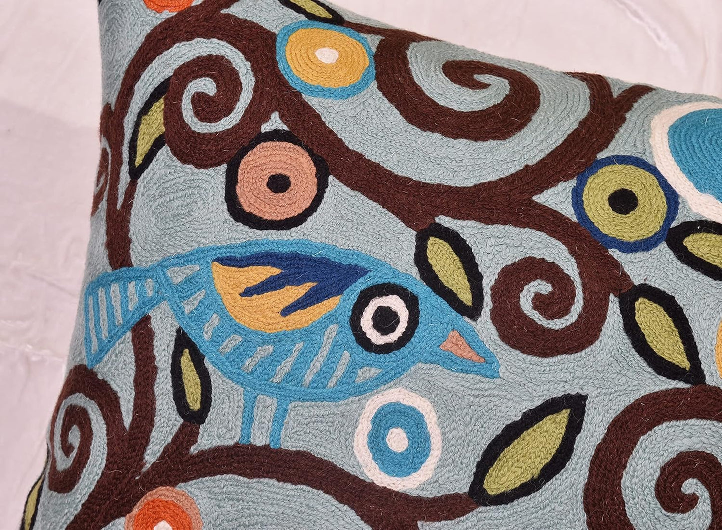 Tree of Life Birds Pillow Cover Teal Blue Floral Pillowcase Botanical Floral Outdoor Suzani
