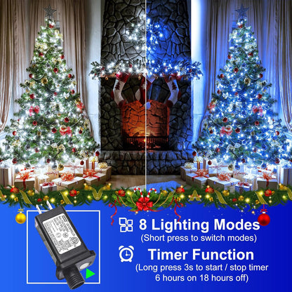 2 Pack Christmas Lights Outdoor, Total 200FT 600LED Christmas String Lights with 8 Modes