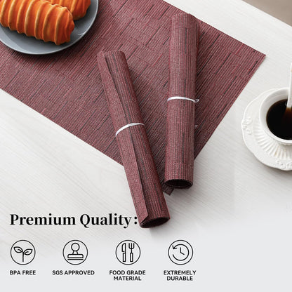 Leetaltree Burgundy Placemats Set of 8 - Heat Resistant Non-Slip Place mats for Dining Table