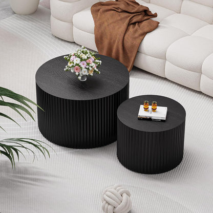 Round Coffee Table Set of 2, Nesting Coffee Table and End Table Set Small Circle Drum Side Table