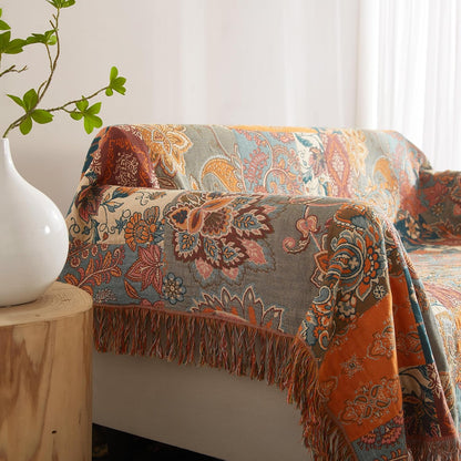 Boho Throw Blanket for Bed 60”x80”, 100% Cotton Woven Blanket for Couch Sofa, Ultra Soft 4-Layer