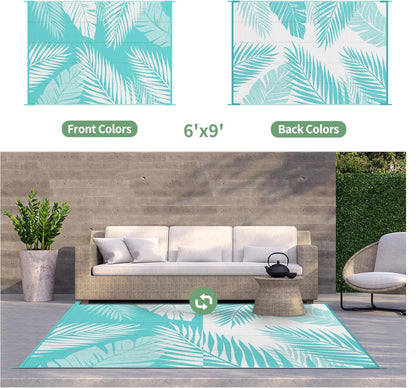 GENIMO Outdoor Rug 6' x 9' Waterproof for Patios Clearance, Reversible Outdoor Plastic Straw
