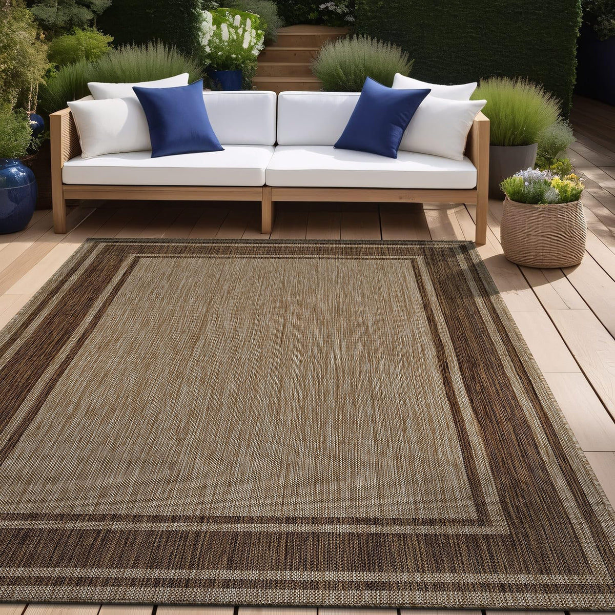 Beverly Rug Outdoor Rug 8x10 Modern Bordered Area Rugs for Indoor and Outdoor Patio Deck Porch