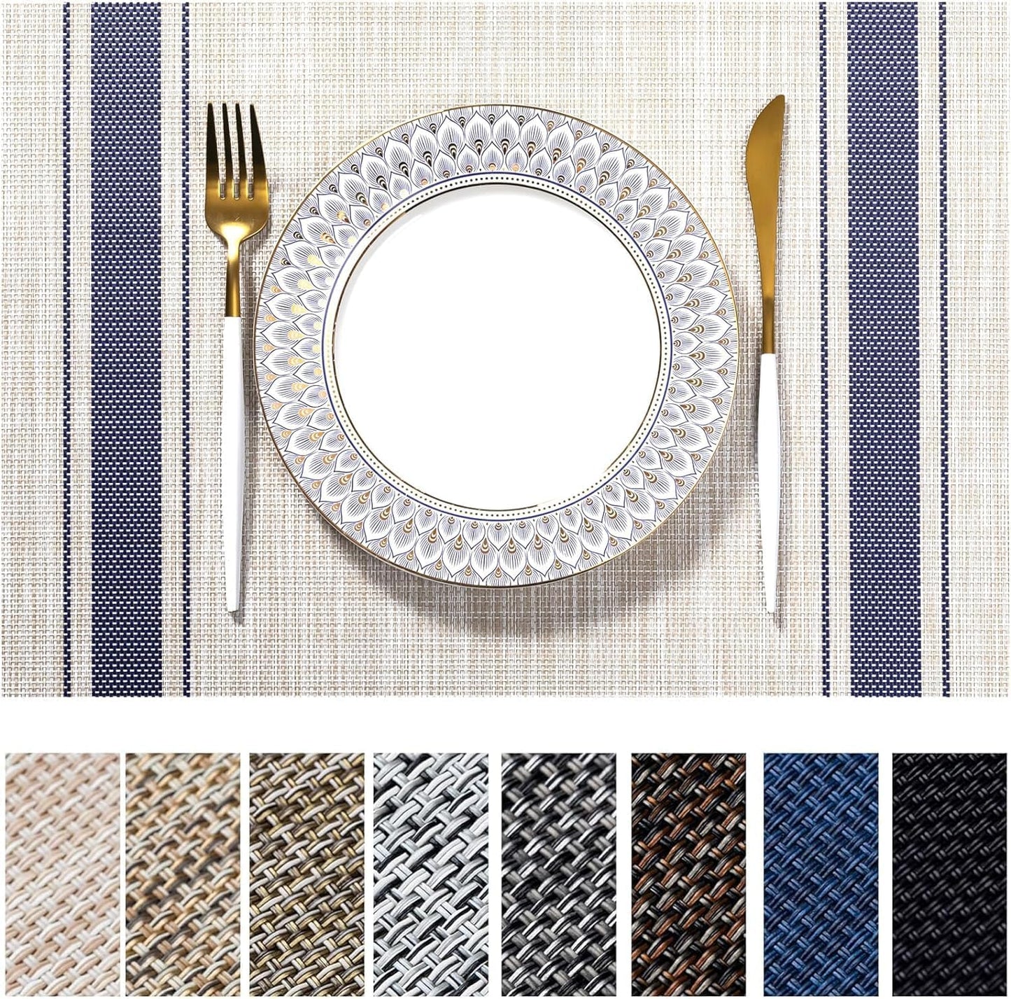 LEXMORE PlaceMats Set of 12 Vinyl/Plastic Woven Place Mats for Kitchen Table Indoor/Outdoor
