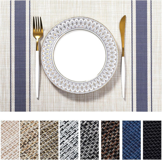 LEXMORE PlaceMats Set of 12 Vinyl/Plastic Woven Place Mats for Kitchen Table Indoor/Outdoor