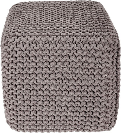 REDEARTH Cube Hand Knitted Pouf - Foot Stool Ottoman - Cord Boho Pouffe - Poof Accent Stuffed Table