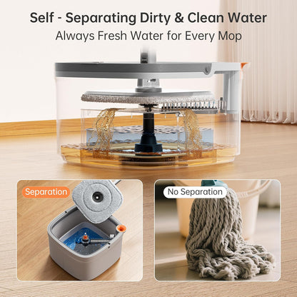 KZKR Spin Mop and Bucket Set with Self Separation Dirty and Clean Water System, Self Wringing 360°