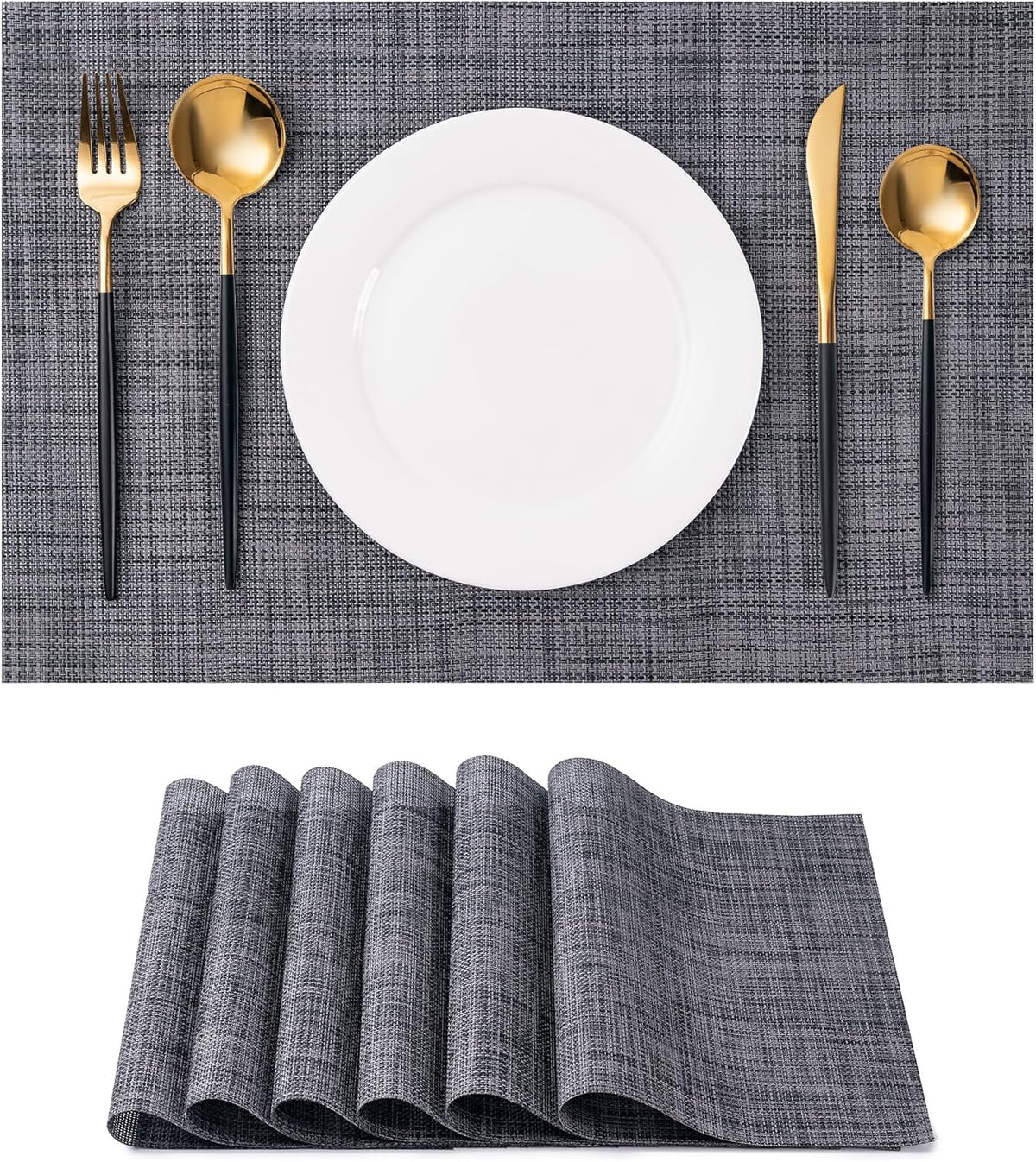 Placemats Set of 6 Washable Indoor/Outdoor Vinyl Place Mats for Dining Table Durable Non-Slip Heat