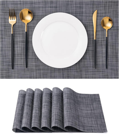 Placemats Set of 6 Washable Indoor/Outdoor Vinyl Place Mats for Dining Table Durable Non-Slip Heat