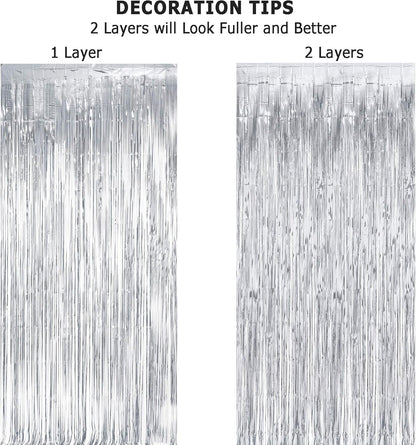 Silver Streamers Metallic Party Backdrop - GREATRIL Foil Fringe Tinsel Curtain for 2026