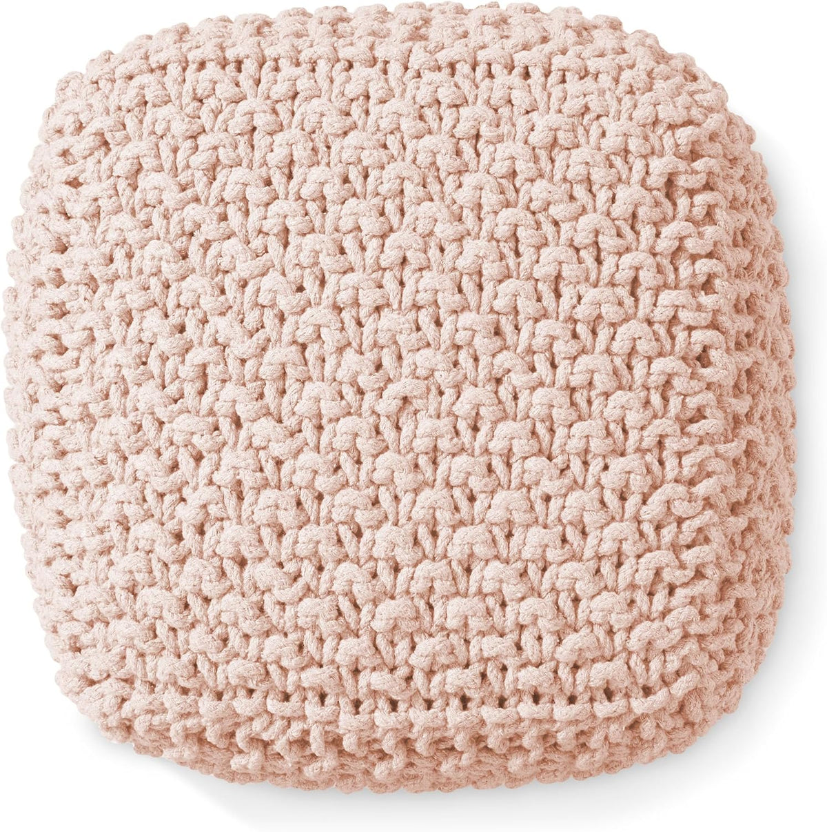 Casafield Square Pouf Ottoman, Light Pink 18.5" W x 18.5" D x 14.5" H Cotton Knit Foot Stool - Boho
