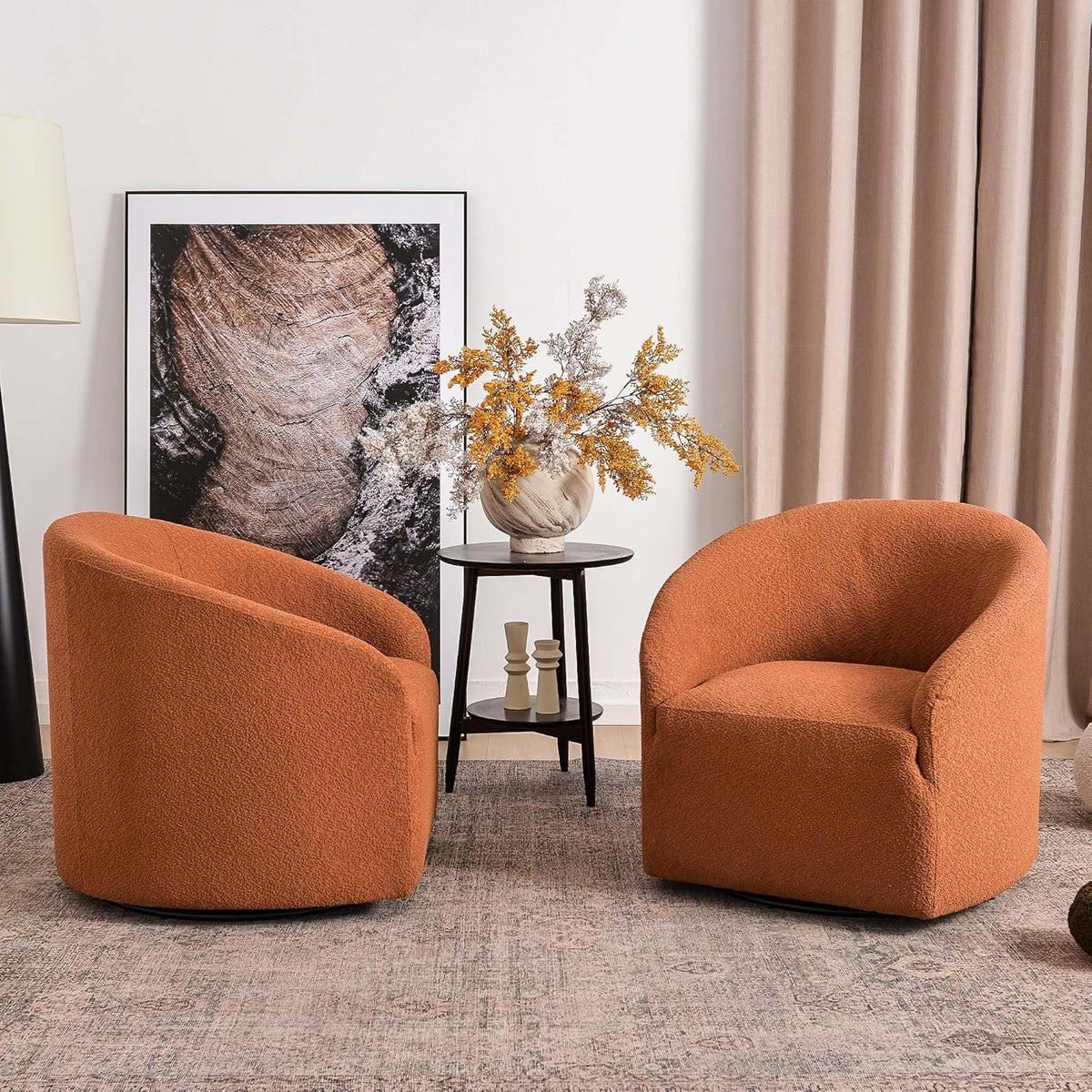 KINWELL 32" Wide Swivel Barrel Chairs Set of 2, Boucle Upholstered Swivel Accent Chairs