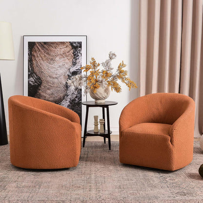 KINWELL 32" Wide Swivel Barrel Chairs Set of 2, Boucle Upholstered Swivel Accent Chairs