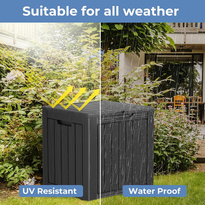45 Gallon Resin Deck Box, Waterproof Outdoor Storage Bin for Patio, Poolside, and Garden, Lockable