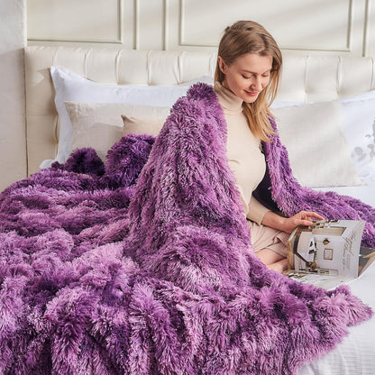 GONAAP Fuzzy Faux Fur Throw Blanket Queen Size Tie-dye Violet Purple Super Soft Cozy Plush Fuzzy