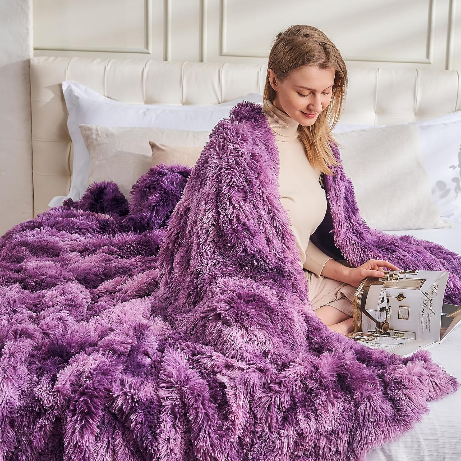 GONAAP Fuzzy Faux Fur Throw Blanket Twin Size Tie-dye Violet Purple Super Soft Cozy Plush Fuzzy