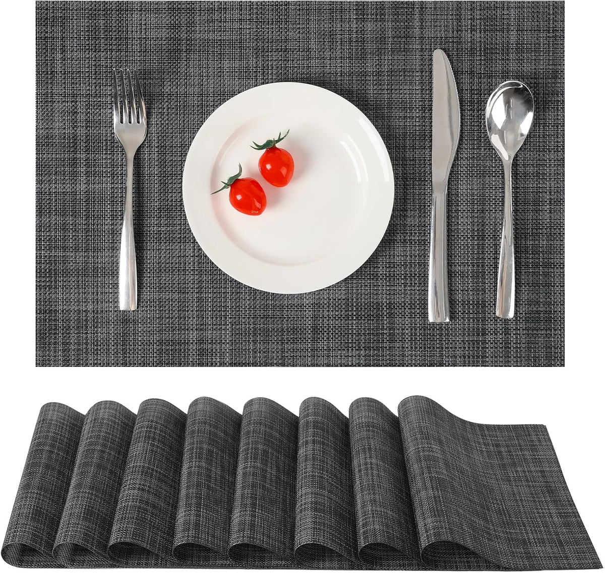 Myir JUN Placemats Set of 8, Vinyl Woven Placemats Place Mats Indoor Set of 8 Washable Table Mats
