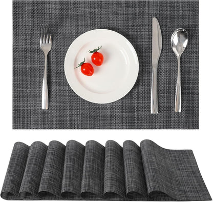 Myir JUN Placemats Set of 8, Vinyl Woven Placemats Place Mats Indoor Set of 8 Washable Table Mats
