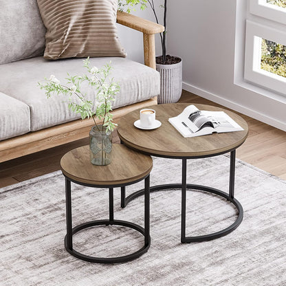 Smuxee Nesting Coffee Table Set of 2, 23.6" Round Coffee Table Wood Grain Top with Adjustable